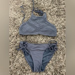 Dusty blue halter bikini set